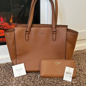 Kate Spade Saddle Tan Pebbled Leather Tote and Wallet Set